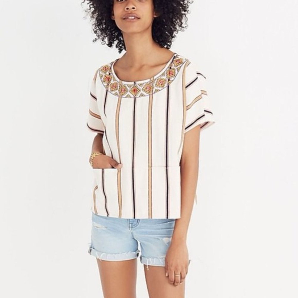 Embroidered Madewell Top with Pockets